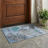 3' X 5' Blue And Gray Abstract Washable Indoor Outdoor Area Rug
