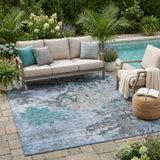5' X 8' Blue And Gray Abstract Washable Indoor Outdoor Area Rug