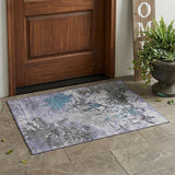 3' X 5' Lavender And Ivory Abstract Washable Indoor Outdoor Area Rug
