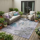 5' X 8' Lavender And Ivory Abstract Washable Indoor Outdoor Area Rug