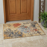 3' X 5' Wheat And Beige Abstract Washable Indoor Outdoor Area Rug