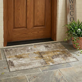 3' X 5' Beige And Brown Abstract Washable Indoor Outdoor Area Rug