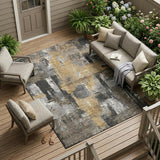 8' X 10' Charcoal And Ivory Abstract Washable Indoor Outdoor Area Rug