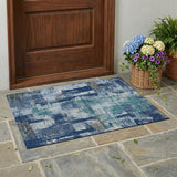 3' X 5' Navy Blue And Ivory Abstract Washable Indoor Outdoor Area Rug