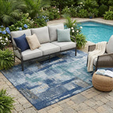 5' X 8' Navy Blue And Ivory Abstract Washable Indoor Outdoor Area Rug