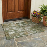 3' X 5' Olive Green And Beige Abstract Washable Indoor Outdoor Area Rug