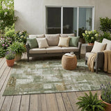 5' X 8' Olive Green And Beige Abstract Washable Indoor Outdoor Area Rug