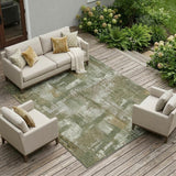 8' X 10' Olive Green And Beige Abstract Washable Indoor Outdoor Area Rug