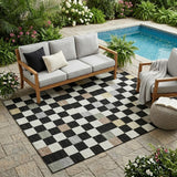 5' X 8' Black And Yellow Geometric Washable Indoor Outdoor Area Rug