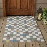 3' X 5' Gray And Beige Geometric Washable Indoor Outdoor Area Rug