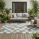5' X 8' Gray And Beige Geometric Washable Indoor Outdoor Area Rug