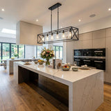 Black Kitchen Island Six Light Acrylic and Wrought Iron Mercury Glass Flush Chandelier With Black Shades