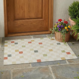 3' X 5' Ivory And Beige Geometric Washable Indoor Outdoor Area Rug