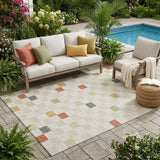 5' X 8' Ivory And Beige Geometric Washable Indoor Outdoor Area Rug