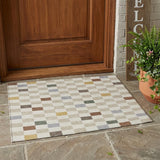 3' X 5' Linen And Black Geometric Washable Indoor Outdoor Area Rug