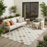 5' X 8' Linen And Black Geometric Washable Indoor Outdoor Area Rug