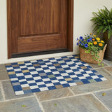 3' X 5' Navy Blue And Gray Geometric Washable Indoor Outdoor Area Rug