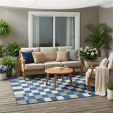 5' X 8' Navy Blue And Gray Geometric Washable Indoor Outdoor Area Rug