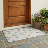 3' X 5' Pearl And Ivory Geometric Washable Indoor Outdoor Area Rug