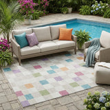 5' X 8' Pearl And Ivory Geometric Washable Indoor Outdoor Area Rug