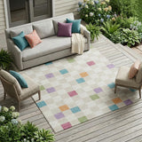 8' X 10' Pearl And Ivory Geometric Washable Indoor Outdoor Area Rug