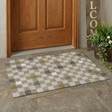 3' X 5' Taupe And Teal Blue Geometric Washable Indoor Outdoor Area Rug