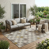 5' X 8' Taupe And Teal Blue Geometric Washable Indoor Outdoor Area Rug