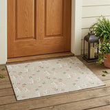 3' X 5' Beige And Gray Floral Washable Indoor Outdoor Area Rug