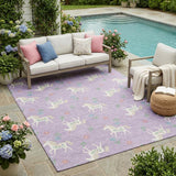 5' X 8' Lavender And Ivory Floral Washable Indoor Outdoor Area Rug