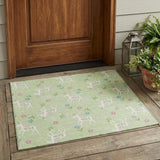 3' X 5' Mint Green And Ivory Floral Washable Indoor Outdoor Area Rug