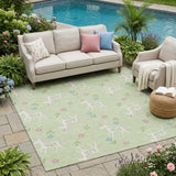 5' X 8' Mint Green And Ivory Floral Washable Indoor Outdoor Area Rug