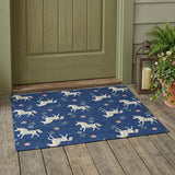 3' X 5' Navy Blue And Green Floral Washable Indoor Outdoor Area Rug