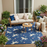 5' X 8' Navy Blue And Green Floral Washable Indoor Outdoor Area Rug