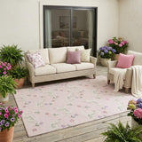 5' X 8' Pink And Ivory Floral Washable Indoor Outdoor Area Rug
