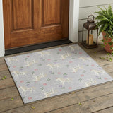 3' X 5' Silver And Ivory Floral Washable Indoor Outdoor Area Rug