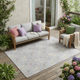 5' X 8' Silver And Ivory Floral Washable Indoor Outdoor Area Rug