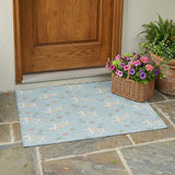 3' X 5' Sky Blue And Blue Floral Washable Indoor Outdoor Area Rug