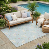 5' X 8' Sky Blue And Blue Floral Washable Indoor Outdoor Area Rug