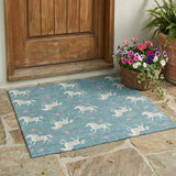3' X 5' Teal Blue And Beige Floral Washable Indoor Outdoor Area Rug