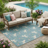 5' X 8' Teal Blue And Beige Floral Washable Indoor Outdoor Area Rug