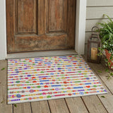 3' X 5' Ivory And Olive Green Geometric Washable Indoor Outdoor Area Rug