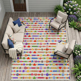 8' X 10' Ivory And Olive Green Geometric Washable Indoor Outdoor Area Rug