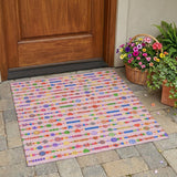 3' X 5' Pink And Fern Green Geometric Washable Indoor Outdoor Area Rug