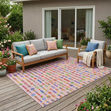 5' X 8' Pink And Fern Green Geometric Washable Indoor Outdoor Area Rug