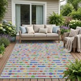 5' X 8' Sky Blue And Ivory Geometric Washable Indoor Outdoor Area Rug