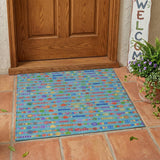 3' X 5' Teal Blue And Beige Geometric Washable Indoor Outdoor Area Rug