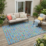 5' X 8' Teal Blue And Beige Geometric Washable Indoor Outdoor Area Rug