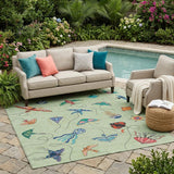 5' X 8' Green And Gold Geometric Washable Indoor Outdoor Area Rug