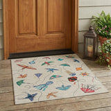 3' X 5' Beige And Orange Geometric Washable Indoor Outdoor Area Rug