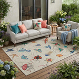 5' X 8' Beige And Orange Geometric Washable Indoor Outdoor Area Rug